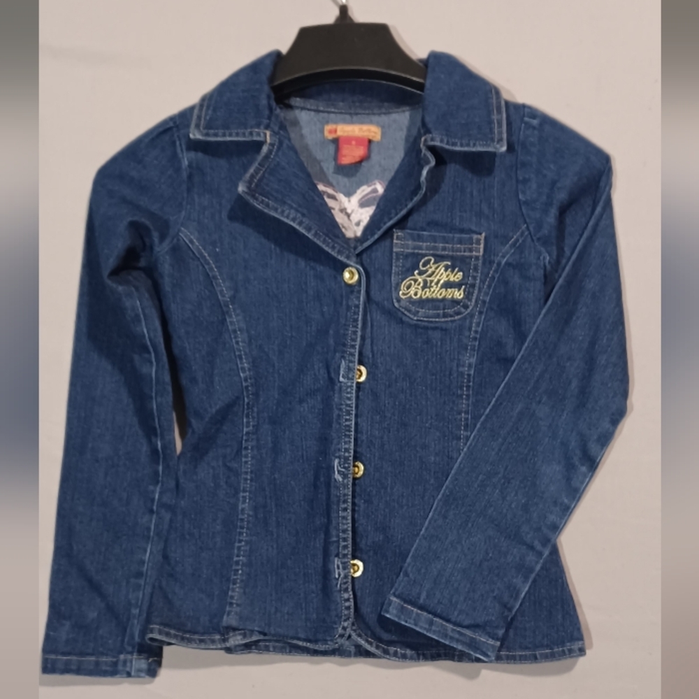 Kids Apple Bottom Blue Denim Jacket with Embroidered Logo Size 8